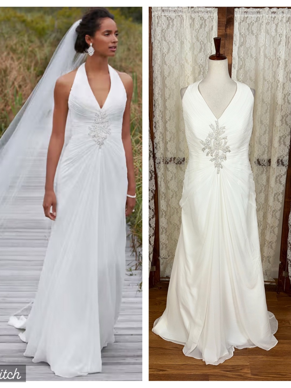 Beautiful David’s Bridal Chiffon Halter Wedding Gown